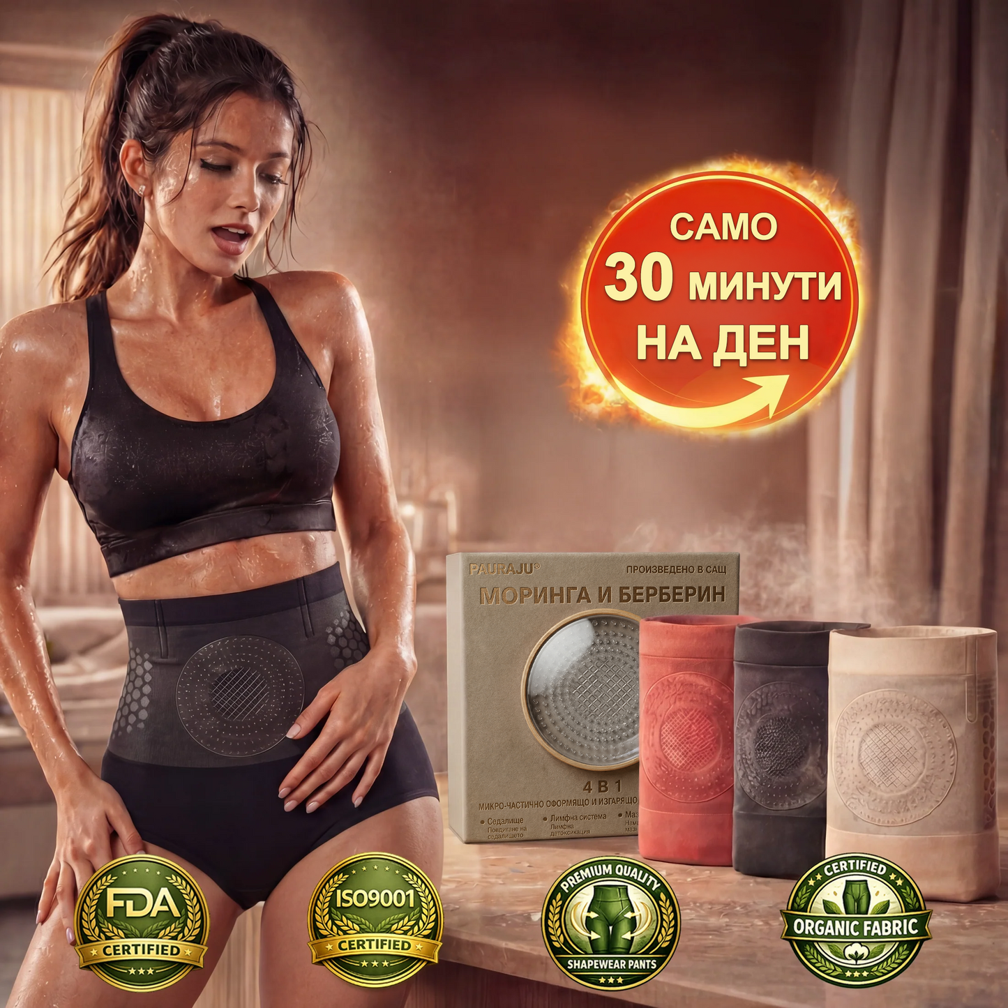 Официален магазин на марката 🌹|PAURAJU®  2026 Микрочастични оформящи и изгарящи мазнини шорти 4-в-1 с Моринга и Берберин🌹